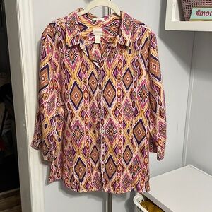 Chico’s Colorful Linen Top Size XL